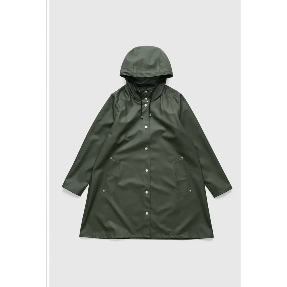 Stutterheim Mosebacke Lightweight Raincoat Womens Size Small Green Rubber PVC